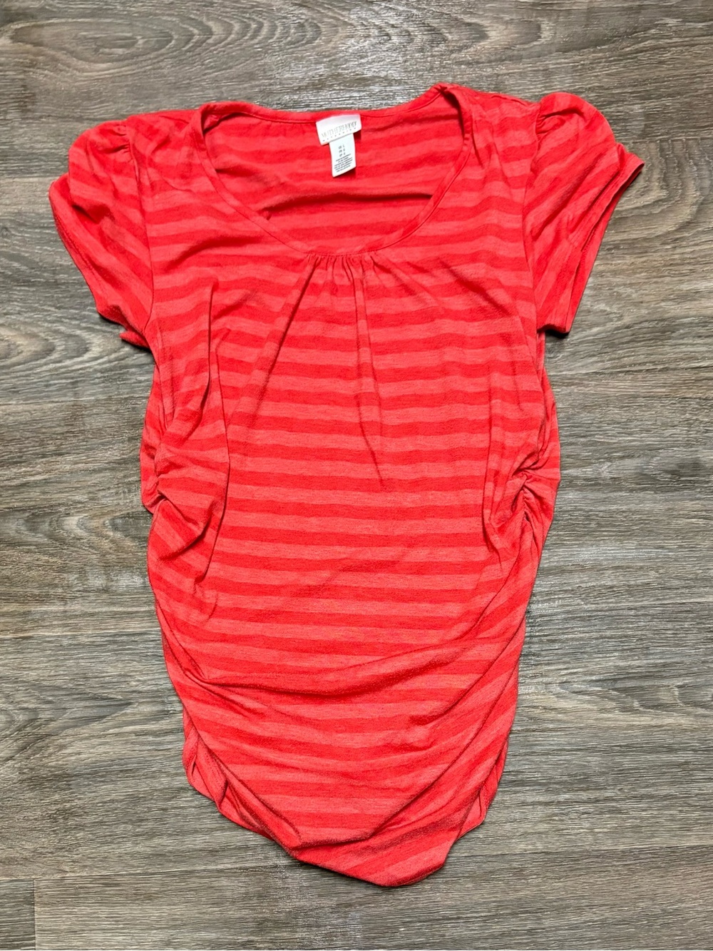 Large Motherhood Maternity Coral Red Striped Short Sleeve Scoop Neck Top